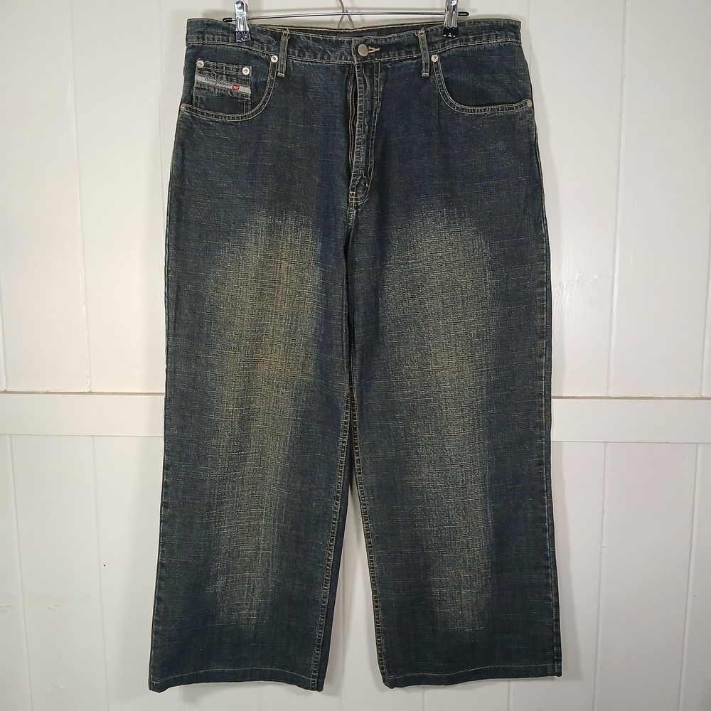 Diesel Industry Jeans Mens 36x27 Short Dark Wash Relaxed Wide Leg Whiskered